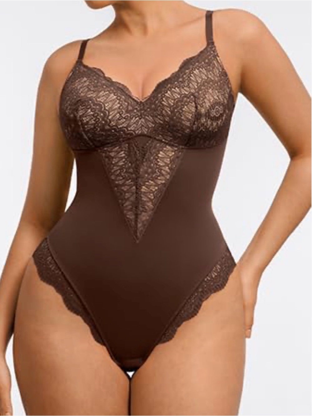 FeelinGirl V-Neck Lace Shapewear Bodysuit NWT - Brown XXL